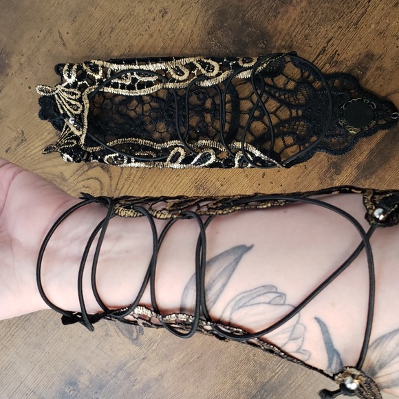 Black Gold Lace Jewel Net Mesh Arm Cuff Jewelry - Picture 4 of 9